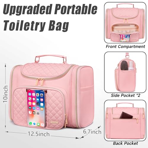 Tealari Large Toiletry Bag for Women Men,Bathroom Bag,Water Resistant Shower Bag,Makeup Bag,Toiletry Bags for Traveling,Hanging Toiletry Bag with Transparent Waterproof Phone Pocket - color: Pink