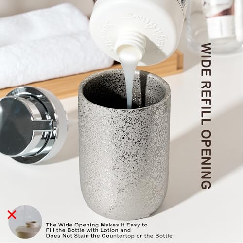 2pcs Foaming Soap Dispenser Set,12oz Bathroom Foam Dispenser with Pump,Foaming Hand Soap Bottle for Countertop,Luxury Dish Soap Dispenser Set(Silver&Ceramic) - color: Platinum Silver