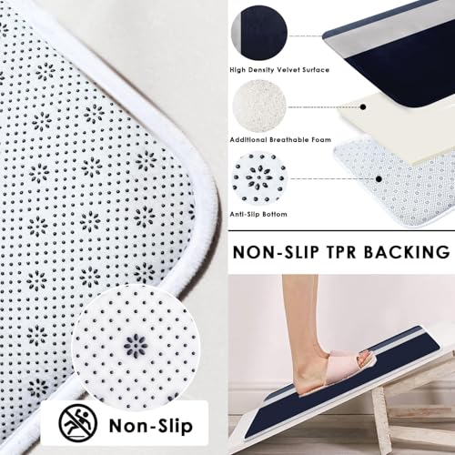 Striped Blue Shower Curtain Set with Toilet Lid Cover and Non-Slip Rugs for Bathroom, Minimalist Navy Geometric 4 Pcs Shower Curtain, Modern Bathroom Set with 12 Hooks - color: Stripes Dark Blue
