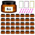 36 Pack 8 oz Amber Plastic Cosmetic Containers With Lids Refillable Clear Empty Travle Jars Containers for Body Butter,Sugar Scrubs,Cream,Lotions,Candy, Waterproof Label&Spatulas - (Black Lid) - color: Brown-Black Lid, size: 8 OZ