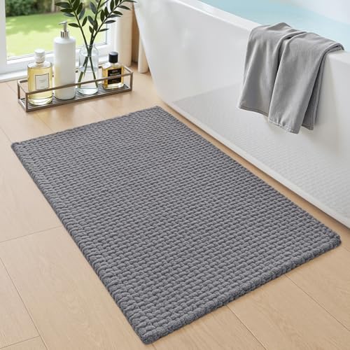 DEXI Bathroom Rugs 24x16, Non Slip Washable Bath Mat, Absorbent Chenille Bathmat, Ultra Soft Thick Carpet for Tub Shower Floor, Grey - color: Grey, size: 24" X 16" (Rectangular)