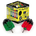 Cleaning Supplies - Drill Brush - Medium and Stiff Bristle MINI Spin Brush Kit - Kitchen Accessories - Clean and Scrub Counters, Stove, Oven, Sink, Flooring - Deck Brush - Algae, Mold, Mildew, Moss - color: Green / Red