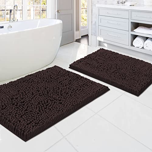 H.VERSAILTEX Luxury Chenille Bathroom Mats - Non Slip, Extra Soft, Absorbent, Shaggy, Washable, Fast Dry 2 Piece (Chocolate, 20" x 32"/17" x 24") - color: Chocolate, size: 20" x 32" Plus 17" x 24"