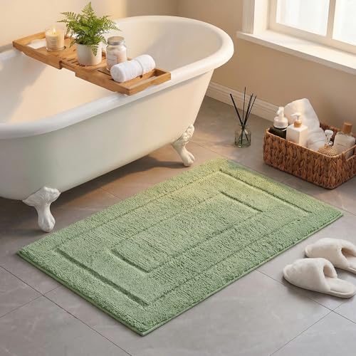 GRANNY SAYS Sage Green Bathroom Rugs Non Slip, 24" x 36", Large Bathroom Rugs Washable， Bath Rugs for Bath，Bath Mats for Bath Floor, Microfiber Bath Mat for Tub, Absorbent Shower Rug - color: Green, size: 2' x 3' (24" x 36")