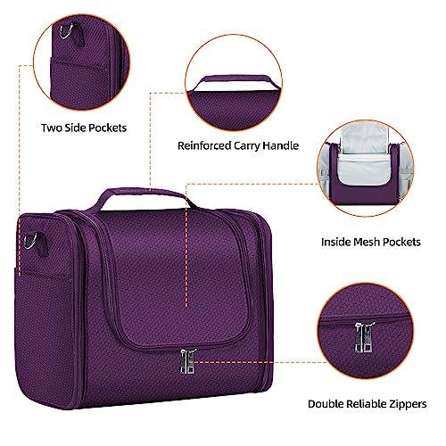 Buruis Extra Large Toiletry Bag for Women and Men, Hanging Travel Bag with Detachable Shoulder Strap for Full-Sized Toiletries, Water-Resistant Dopp Kit for Family Use and Long Trips, Purple - color: Purple, size: Extra Large