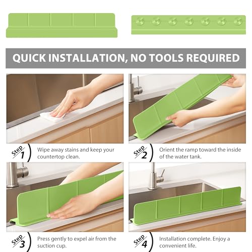 23Inch Sink Splash Guard – Extended Length & Tall Silicone Kitchen Sink Splash Guard with Overhang Drainage Design & Strong Suction Cups for Countertop (Green, 23''x3.5'') - color: Green, size: 23''x3.5''