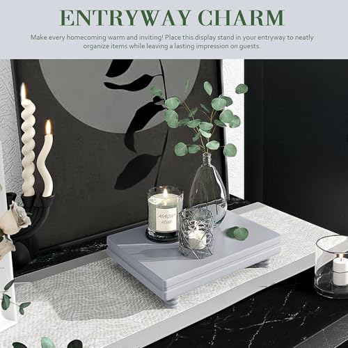 EOSAHR Wooden Tray Pedestal Stand for Home and Kitchen Decor – Decorative Tray for Soap Holder & Bathroom Essentials – Multi-Functional Bathroom Counter Organizer (Grey) - color: Gray