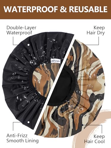 Years calm Shower Cap for Men, Waterproof Reusable Hair Cap with Dual-Layer Design, Reversible Double-Sided Use, Stretchable Elastic Band, Comfortable Fit for Shower, Gym, Hair Care & Travel - color: Brown