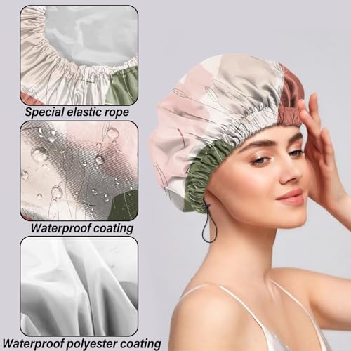 2 PCS Shower Cap Reusable Waterproof Double Layers Hair Caps Shower Bath Adjustable Elastic Hat for Women Girls Cute Aesthetic-Pink Cloud - color: AI5-Pink Cloud