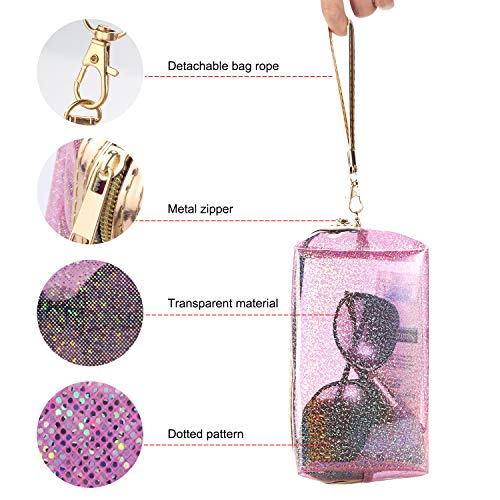 4Pcs Waterproof Cosmetic Bags PVC Transparent Zippered Toiletry Bag with Handle Strap Portable Clear Makeup Bag Pouch for Bathroom, Vacation and Organizing
