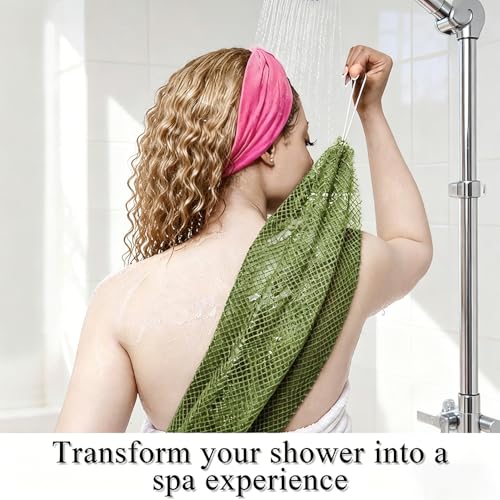 Exfoliating Bath Towel Set for Women Strong Cleaning Back Scrubber - color: Dark Green