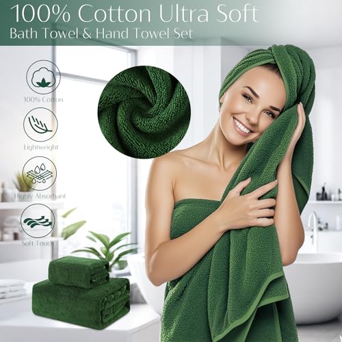 32PCS Bathroom Accessories Set Bathroom Set,Hunter Green Shower Curtain Set,Bath Towel Set,Hand Towel,Toilet Brush,Trash Can & 3PCS Soap Dispenser - size: Bath Set+Shower Curtain+Towel Set, style: Dark Green