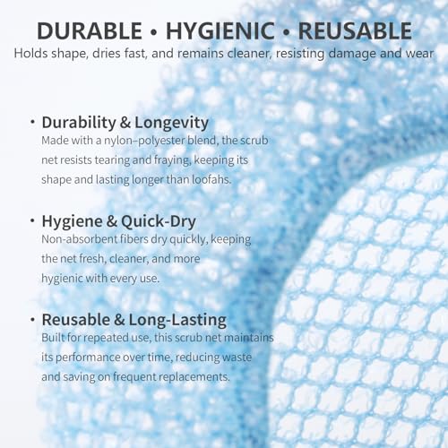 Scrub Net 2 Pack, Bath & Shower Body Scrubber Net for Rich Foam and Effective Exfoliation, Fits All BEAUTAIL Silicone Body Scrubbers, Blue + Gray - color: Net-blue+gray 2 Pcs