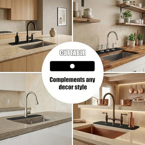 Cuttable Kitchen Sink Faucet Mat: 24"Lx5.5"W Splash Guard with Center Hole | Customizable Absorbent Non-slip Fabric Rubber Mat, Cut to Fit 2,3,4 Holes Irregular Sink with Soap Dispenser Air Gap - size: 24''Lx5.5''W