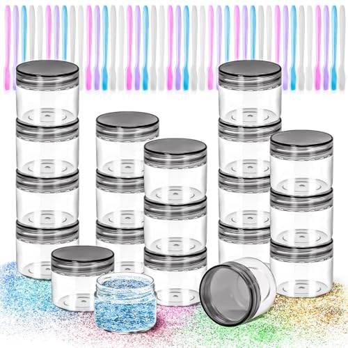 40 Pack 20g Plastic Jars with Lids, 20ml Round Clear Cosmetic Containers Makeup Jars, 0.7oz Travel Size Container Jar with Spatulas for Makeup Sample Lotion Cream Ointment Salve Balm Powder - color: Black, size: 20g