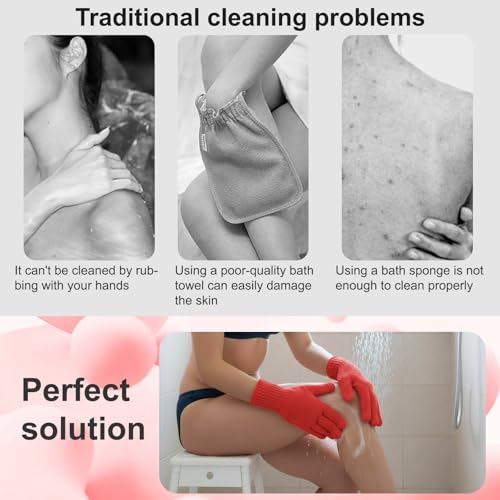 Exfoliating Glove for Shower-Body Exfoliator Scrub Gloves,Shower Gloves for Scrubbing Dead Skin,for Women Men Bath Spa - color: Red 3