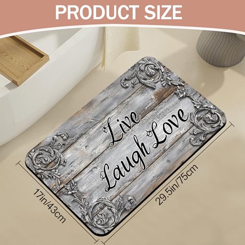 Live Laugh Love Bathroom Rugs,Bath Mats for Bathroom,Weathered Wooden Low Pile Absorbent Bath Mat,Rubber Backing Non Slip Washable Thin Quick Dry Door Mat 17x29.5 Inch - color: Live Laugh Love,weathered Wooden