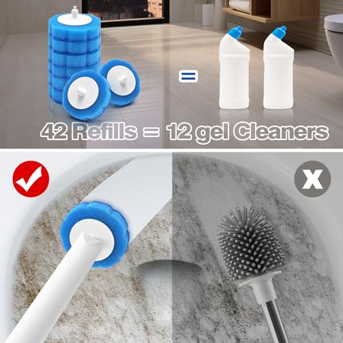 JEHONN Disposable Toilet Brush with Tweezers, Toilet Bowl Wand Holder Set with 42 Cleaner Refills, Bathroom Cleaning System for Sink Bathtub Wash Basin (White Orange) - color: White Orange