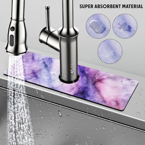 WIRESTER Super Absorbent, Fast Drying Kitchen Sink Splash Guard Faucet Mat, Sink Mat Behind Faucet Drip Catcher, Sink Gadget for Kitchen, Bathroom (15 x 5.5 Inch) - Purple Fuchsia Marble - color: Purple Fuchsia Marble