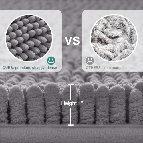 HOMEIDEAS Bathroom Rugs Sets 3 Piece, Chenille Bath Rugs Soft Absorbent Non Slip Washable Bath Mats with Toilet Lid Cover, Perfect for Bathroom(Grey) - color: Grey, size: 20"x32"+U 20"x24"+Cover 18"x21"