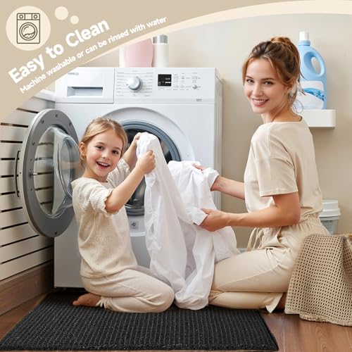 TYUU Black Bathroom Rug, Waffle Bath Mat Non Slip Washable Super Absorbent Quick Dry Boho Farmhouse Bathroom Decor, 36"x24"/ 3'x2' Black - color: Black, size: 2' X 3' (Rectangular)