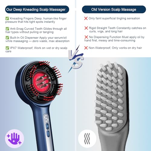 Rechargeable Scalp Massage Comb - Mimics Hand-like Kneading for Daily Hair Maintenance & Relaxation, Cordless with Oil Applicator for Men & Women - color: Blue