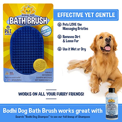 Bodhi Dog Stainless Steel Comb & Shampoo Brush - Removes Shedding, Mats & Tangles - Premium Brush for Shower, Showerhead, Sprayer & Bathing (Blue) - color: Blue, size: 1 Pack + Stainless Steel Comb
