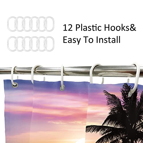 Newsely Ocean Sunrise Shower Curtain 60Wx72H Inch Beach Tropical Palm Tree Hawaiian Sunset Coastal Scenery Sea Wave Shower Curtain Bathroom Set Summer Waterproof Bath Decoration Accessories Home Decor - color: A-01beach Purple, size: 60"W x 72"L (Pack of