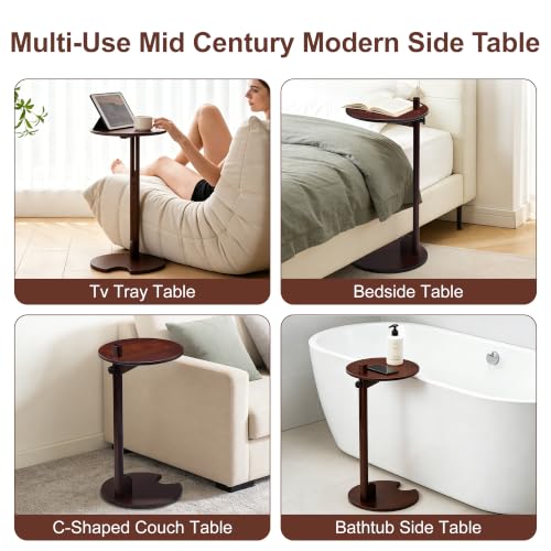 18–26" Height Adjustable Bamboo C-Shaped Side End Table for Sofa | Slides Under Couch; Round Solid Bamboo Top; Works as Laptop Desk & TV Tray; Space-Saving for Small Living Rooms and Bedrooms - color: Chestnut