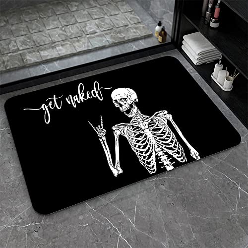 Diatomaceous Earth Bath Mat,Black Funny Skull Non-Slip Volume Super Absorbent Fast Drying for Bathroom Kitchen Door mat,Eco-Friendly Easy to Clean 17×27.5Inch (43 * 70cm) - color: Black Funny Skull, size: 1'5" x 2'4" (Rectangular)
