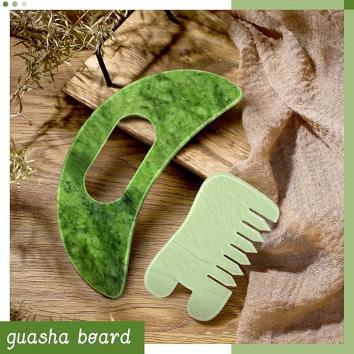 BBTO 2 Pcs Jade Comb for Scalp Massage Gua sha Comb for Head Body spa Hair Multifunctional Handheld Massage Tools(Fashion, Classic) - style: Fashion, Classic