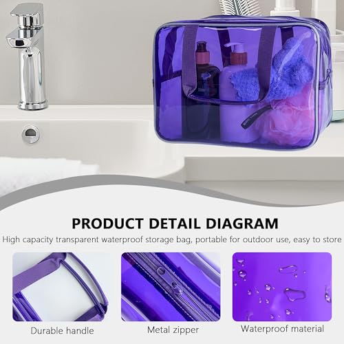 PVC Clear Pure Color Transparent Large Zipper Cosmetic Pouch Travel Makeup Cosmetic Bag with Handle for Travel Bathroom Toiletry Organizer (A23014-101-6) - color: A23014-101-6