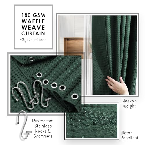 Clara Clark Bathroom Accessories Set - Bathroom Set, Bathroom Accessory Set, Shower Curtain Set, Toilet Brush, Trash Can & Soap Dispenser - Green - 20PC - color: Hunter Green, size: Complete Set