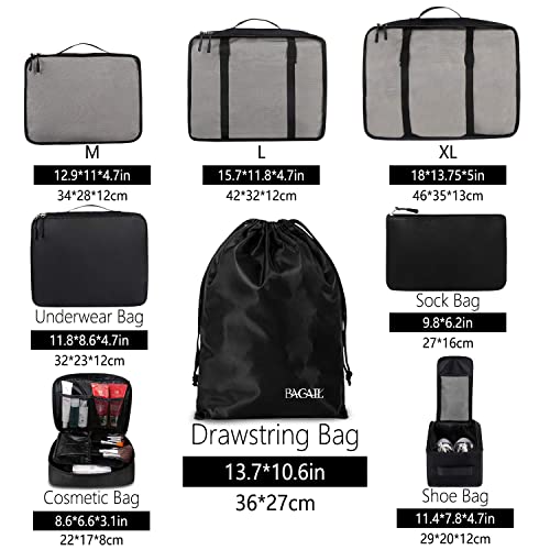 BAGAIL 8 Set Packing Cubes Luggage Packing Organizers for Travel Accessories-Jet Black - color: Jet Black, size: 8 Set