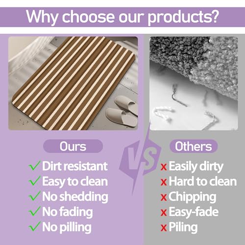 Brown Stripes Bath Mat, Water Absorbent Quick Dry Thin Bathroom Floor Mat, Rug for Bathroom Kitchen 17"x30" - color: Brown Stripes