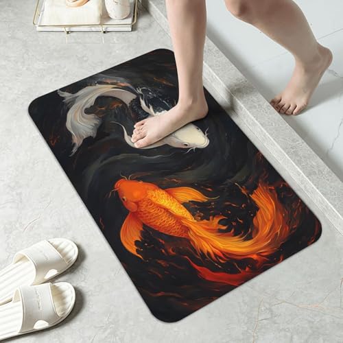 Fish Bath mats Quick Dry Absorbent Bath Rugs Rubber Non Slip Bath Mat for Bathroom Floor Tub Shower Sink 16"×24" - color: Red and White Carp, size: 16"x24"