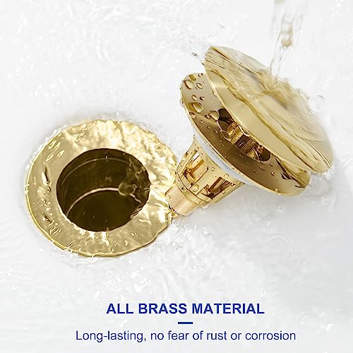 Universal Bathroom Sink Stopper - Pop Up Sink Drain Stopper, Push Button Flixfilter Sink Drain Stopper Replacement, Wash Basin Drain Filter Plug Anti-Clogging Basket, Brushed Gold - color: Gold Brushed, style: Large Cover
