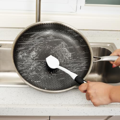 Dish Brush with Handle, 2 Pack Scrub Brushes with Built-in Scraper for Cleaning Kitchen, Pots, Pans and Sink, Scrubber Washing Tools, Black - color: Black