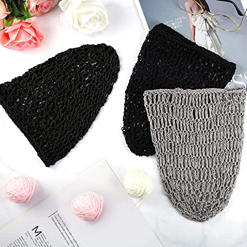 Geyoga 6 Pieces Hair Net Snoods for Women Sleeping Mesh Soft Rayon Knit Crochet Hairnet Long Short Curls Hair Cover Accessory (Black, Gray) - color: Black, Gray