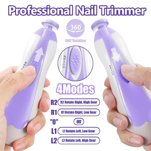 Qunlions life Baby Nail Trimmer Electric, 6 in 1 Rechargeable Baby Nail Clippers Manicure Set Grooming Kit for Toddler Infant or Adults (Purple) - color: Rechargeable-purple