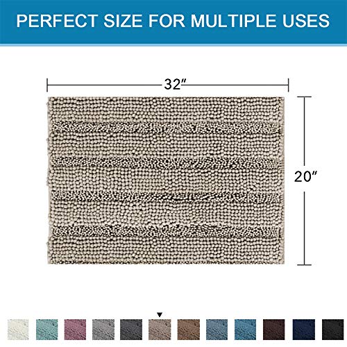 H.VERSAILTEX Bath Rugs for Bathroom Non Slip Bath Mats Extra Thick Chenille Striped Rug 20" x 32" Absorbent Non Skid Fluffy Soft Shaggy Washable Dry Fast Plush Mat for Indoor, Bath Room, Tub - Taupe - color: Taupe, size: 20" x 32"