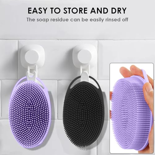 Silicone Body Scrubber – Silicone Loofah for Shower, Set of 2 Soft Dual-Sided Exfoliating Body Bath Shower Scrubber Loofah Brush Easy-to-Clean for Sensitive Kids Women Men All Kinds of Skin - color: Purple and Starlight