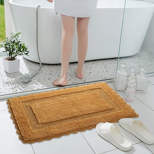 Savi Home Cotton Crochet Bathmat with Antiskid 17x24 Mustard, 100% Pure Cotton, Super Soft Bath Rug, Plush & Absorbent, Hand Tufted Heavy Weight Construction, Full Reversible Step Out Rugs - color: Mustard, size: 1'5" x 2' (Rectangular)