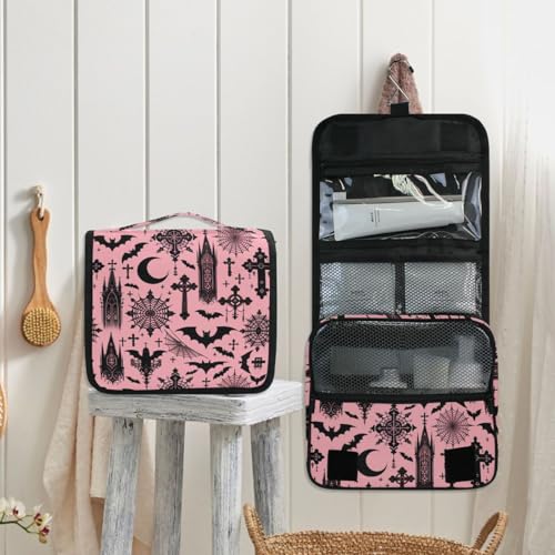 MNSRUU Hanging Toiletry Bag Black Gothic Moon Spider Webs and Bats Travel Makeup bag for Toiletries Portable Travel Toiletry Organizer Cosmetic Bags with Hanging Hook - color: Bats I8897