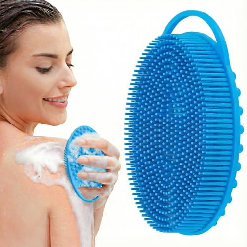 Silicone Body Scrubber, Exfoliating Loofah Alternative for Women Men, Soft Silicone Body Shower, 2 in 1 Bath and Shampoo Brush for Sensitive Skin, Back,Showering,Brush Exfoliator (Blue) - size: Blue