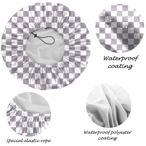 2 PCS Shower Cap Reusable Waterproof Adjustable Double Layer Elastic Dry Hair Bathing Caps Aesthetic Cute for Women Girls-Purple Black Gray - color: H-2-Purple Black Gray