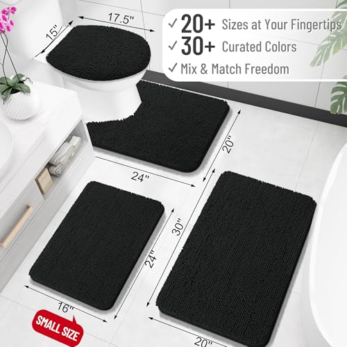 OLANLY Toilet Rugs U-Shaped 20x20, Extra Soft Absorbent Chenille Contour Bathroom Rugs for Toilet, Dry Quickly, Machine Washable, Non-Slip Bath Mat, Black - color: Black, size: 20" X 20" Contour Rug