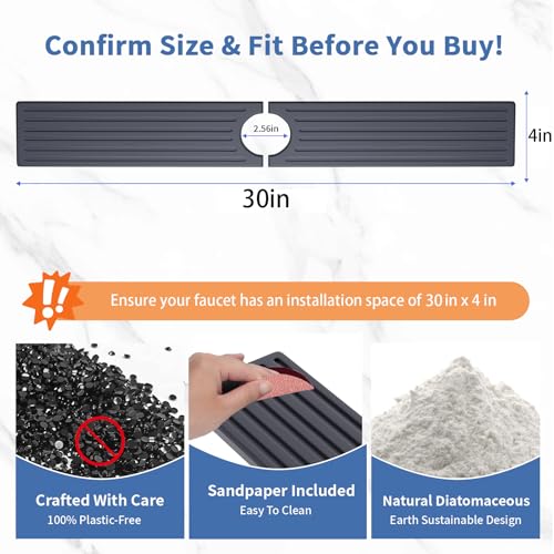Fast Drying Kitchen Sink Splash Guard, Durable Stone Kitchen Faucet Mat, Water Absorbing Stone Tray for Sink, Diatomite Faucet Mat for Kitchen Sink, Stone Drying Mat for Kitchen and Bathroom Counter - color: Dark Gray Style 1, size: 30" x 4"