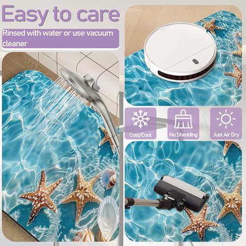Starfish Bathroom Mat, Non Slip Rubber Backed Fast Dry Bath Rug, Thin Bath Mat for Bathroom Kitchen 17"x30" - color: Starfish
