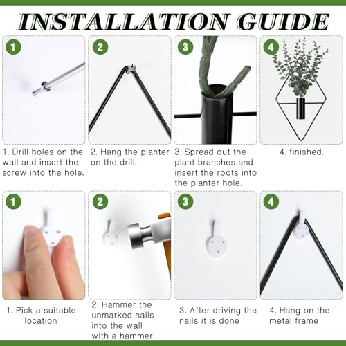 Jexine 4 Pcs Hanging Planters with Artificial Eucalyptus Metal Hanging Vase Indoor Plants Holder Modern Geometric Boho Bathroom Wall Decor for Living Room Home Office(Black) - color: Black, size: Eucalyptus